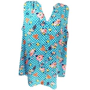 Modcloth Blue Floral Polka Dot Sleeveless Top